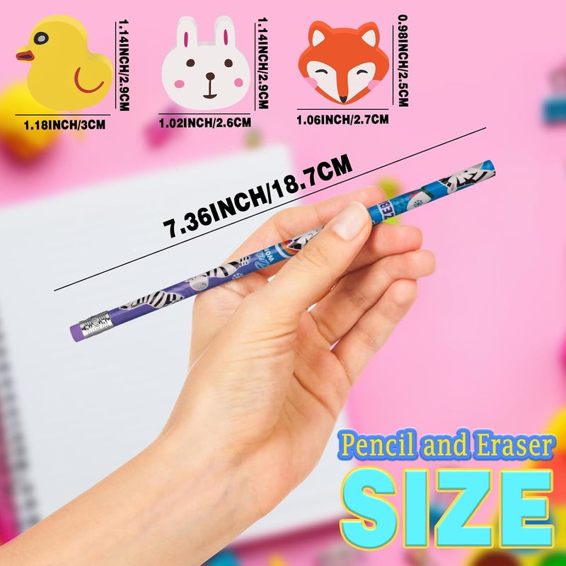 InkShine Jungle Safari Party Favors Animal Pencils and Erasers 72Pcs Cute Cartoon Themed Wooden Pencils and Erasers for Birthday Parties Favors Stationery Party Reward Supplies Christmas Gift(Animal) - Image 2